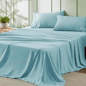 Bedsure Queen Sheet Set - 4 Pieces Soft Queen Size Sheets - Breathable & Cooling - Hotel Luxury - Easy Care Polyester Microfiber Bedding for Women, Men, Spa Blue