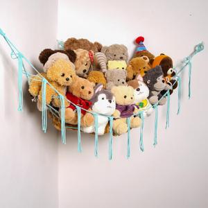 Stuffed Animals Hammock Corner Hanging Net with Tassel Macrame Stuffed Animal Storage Plush Toy Holder Toy Organizer for Boho Nursery Playroom Bedroom Kids Room Decor (black, Large)
