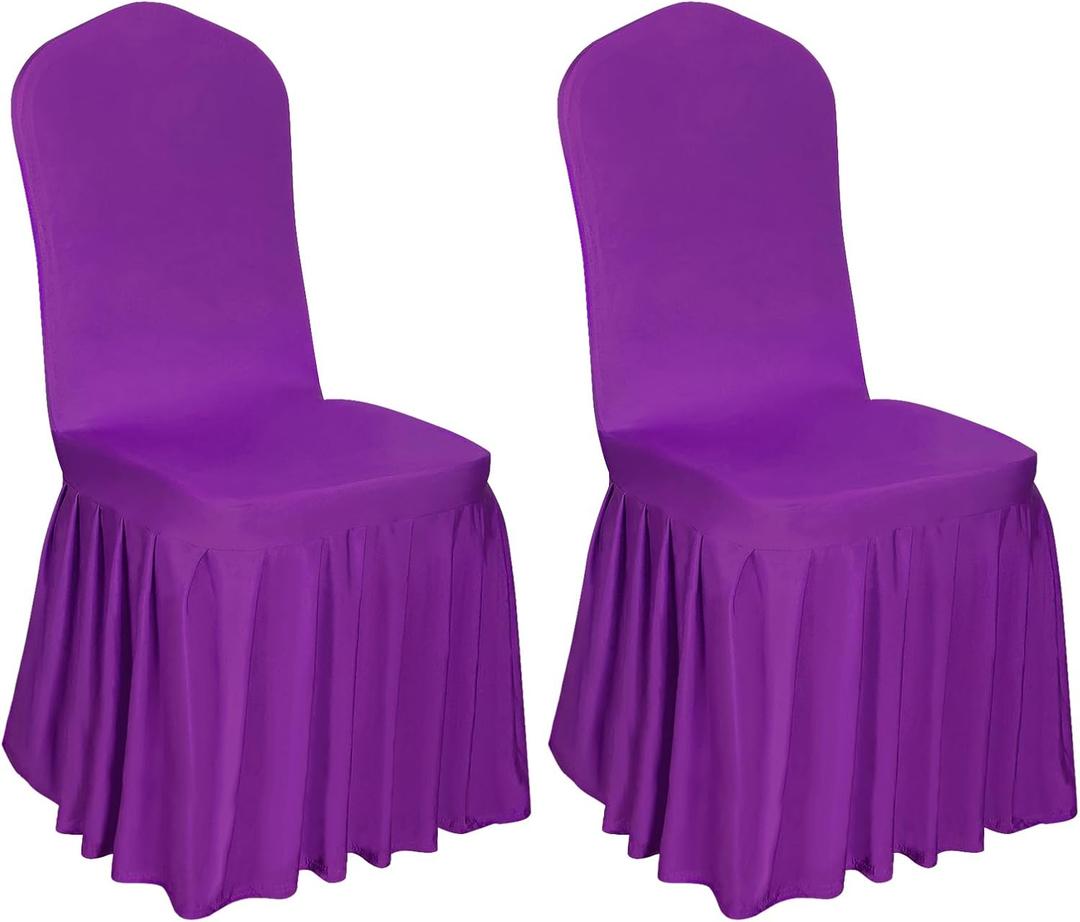 2pcs Chair Covers Stretch Parsons Skirt, Durable Washable Universal Chair Slipcover, Super Fit Spandex Chair Seat Protector Cover for Hotel, Ceremony, Home(Purple)