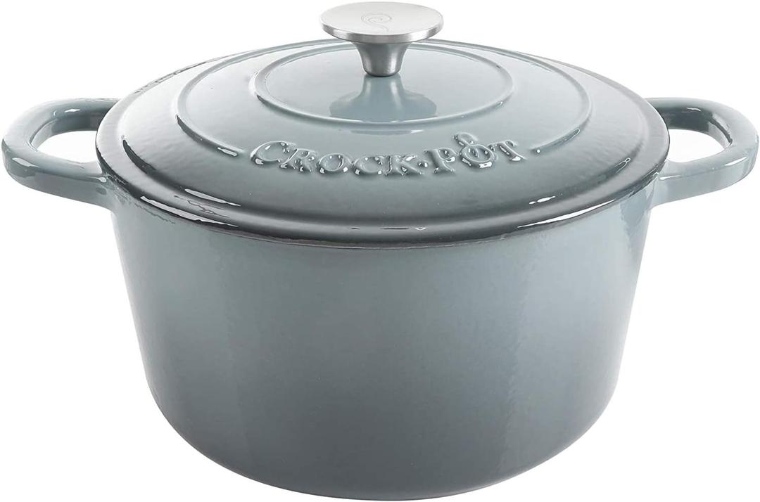 Crock Pot Artisan 5-Quart Round Enameled Cast Iron Dutch Oven Slate Gray, Heavy-Duty Cookware for Slow Cooking, Roasting, Baking with Lid