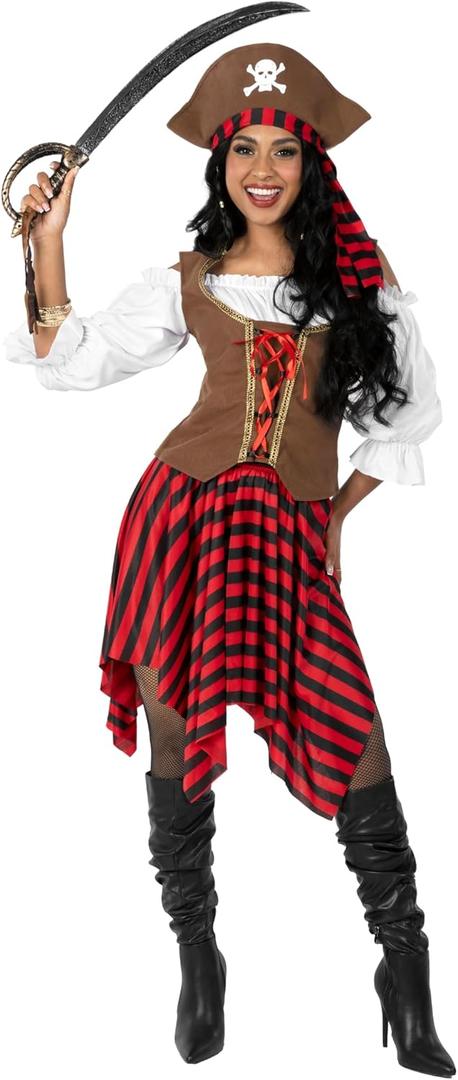 fun shack Women's Pirate Costume - Adult Pirate Wench Outfit for Halloween, Dress Up, Themed Parties, Cosplay (Medium)