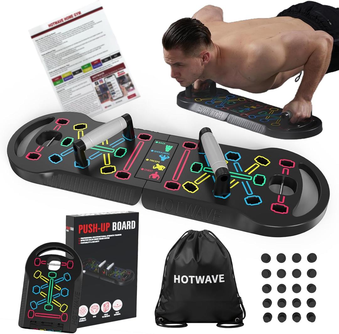 HOTWAVE Push Up Board Fitness, Portable Foldable 20 in 1 Push Up Bar at Home Gym, Pushup Handles for Floor. Professional Strength Training Equipment For Man and Women (Black)