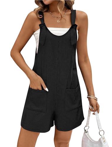 Ekouaer Women Ribbed Knit Rompers Sleeveless Casual Jumpsuits Pregnancy Summer Outfits Loose Fit Overalls Black, M