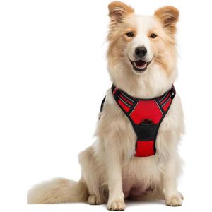 Dog Harness No Pull with 2 Leash Clips, Adjustable Soft Padded, Reflective Oxford No Choke Pet Vest with Easy Control Handle, Red, M