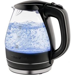 OVENTE Electric Kettle, 1.5L Borosilicate Glass Countertop Water Heater and Boiler for Coffee or Tea, BPAFree, Auto ShutOff, BoilDry Protection, Removable and Washable Spout Filter, Black KG83B