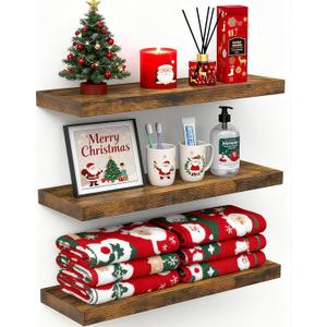 BAYKA Floating Shelves Bathroom for Wall  Shelf Over Toilet Farmhouse Rustic Wood for Bedroom, Kitchen, or Living Room Decor Organization, Christmas Decor Shelves  Rustic Brown, Set of 3 (15.7inches)