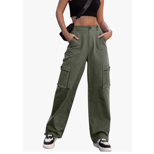 ZMPSIISA Women High Waisted Cargo Pants Wide Leg Casual Pants 6 Pockets Combat Military Trousers S