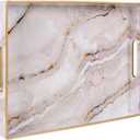 MAONAME Plastic Decorative Tray, Marbling Tray with Handles, Rectangular Coffee Table Trays, Serving Trays for Ottoman, Bathroom, Kitchen, 15.7 x 11.8, White