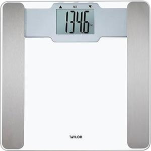 Taylor Digital Body Composition Bathroom Scale 11.8" Tempered Glass Platform, 400 lb Capacity Weight Monitor with Athlete Mode, 6 User Recognition & Body Analysis Features (Clear)