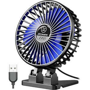 JZCreater USB Desk Fan, Mini Portable Fans, 3 Speeds Desktop Table Cooling Fan, Plug in Power, Rotation Strong Wind, Quiet Personal Small for Home Office Travel Bedroom, Black Blue