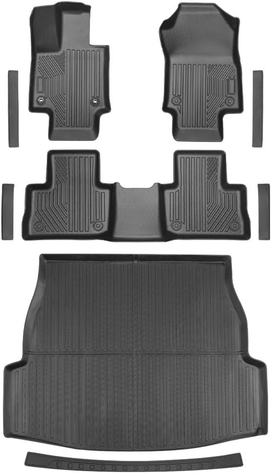9PCS Custom Fit Floor Mats & Cargo Liner with Door Sill Guards, for 2019-2025 Toyota RAV4 / Hybrid/Prime, All-Weather TPE Floor Liners & Trunk Mat Set, Door Entry Protectors, Black