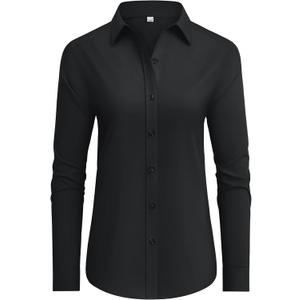 siliteelon Button Down Shirts Dress Shirts for Women Long Sleeve Womens Work Shirts Regular Fit Cotton Dress Shirts (X-Large, Black)