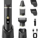Beard Trimmer for Men, IPX7 Waterproof Body Hair Trimmer Electric Razor Shaver Body Grooming Kit Wet/Dry Use for Groin, Nose, Ear Hairs, Beard, Legs, Chest (Black)