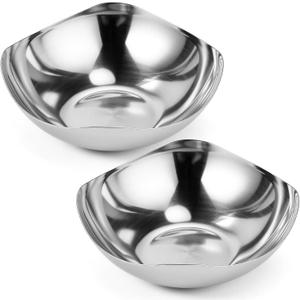 2 Pcs Large Silver Candy Bowl Stainless Steel Decorative Bowl 8 Inches Candy Dish for Office Entryway Desk Key Tray Table Silver Tray Mirror Polished