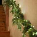 MISSPIN Christmas Garland with Lights, Real Touch Winter Pine Garland, Green Artificial Greenery Garland for Table, Mantle, Wall, Indoor, Outdoor Christmas Decorations (9FT)