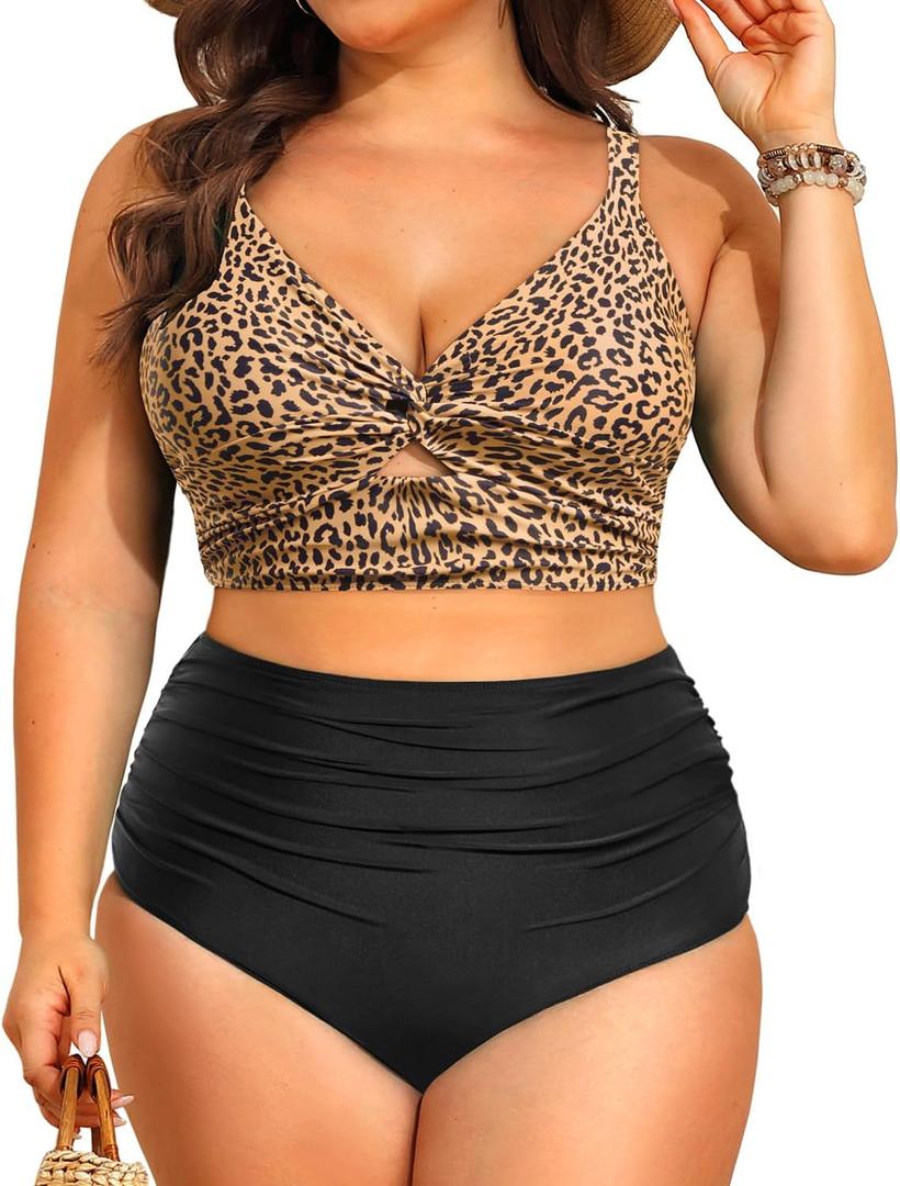 Daci Plus Size Two Piece Swimsuits - Women High Waisted Bikini Tummy Control Bathing Suits Knot Twist Swimwear 2025, 18W