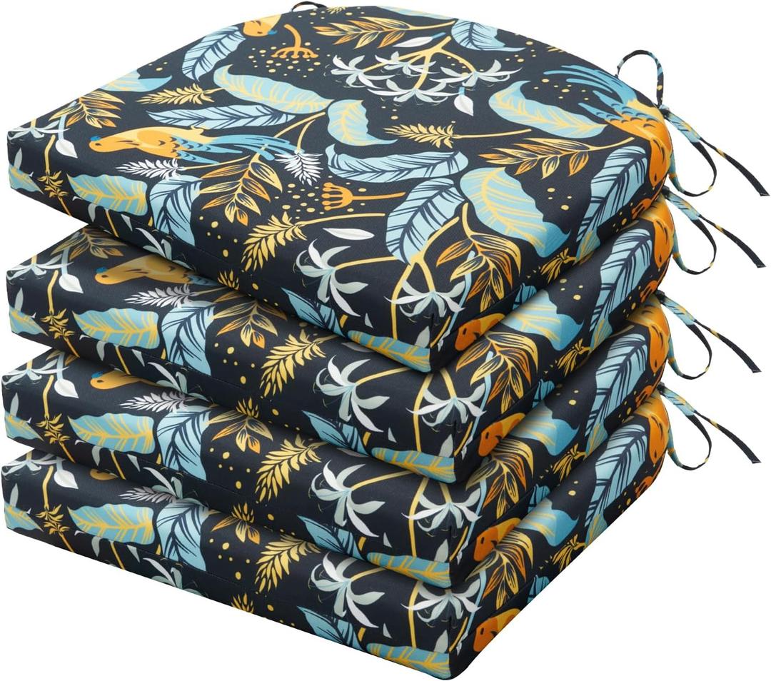 HARBOREST Outdoor Chair Cushions Set of 4, Water Resistant Patio Chair Cushions with Ties, Outdoor Seat Cushions for Patio Furniture, 17"x16"x2", Philomel