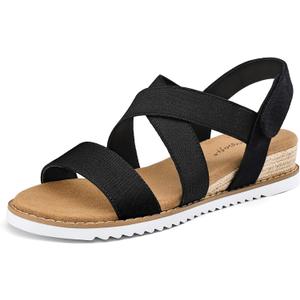 mysoft Women's Wedge Sandals Casual Low Heel Comfortable Walking Espadrilles Elastic Strap Slip on Shoes (Black, L)