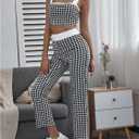 Milumia Women's 2 Piece Outfit Houndstooth Wide Strap Tank Top and Long Pants Set L