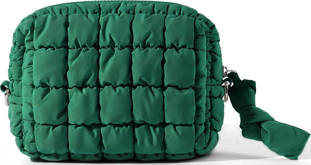 Yarnic Quilted Makeup Bag Puffy Cosmetic Bag, Quilt Travel Toiletry Bag for Women, Puff Cute Makeup Bag Organizer Puffer Makeup Pouch Soft(M, Deep Green)
