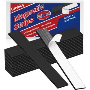 Magnetic Strips 15 Pack Flexible Magnetic Tape with Adhesive Backing Magnet Strips (Each 6" x 1", 0.08" Thickness) Heavy Duty and Strong Magnet Tool