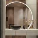 Niccy Half Moon LED Mirror for Bathroom, 32" Semi Backlit Mirror Frameless Makeup Mirror with Light, Anti-Fog, Shatter-Proof, 3 Colors, Smart Vanity Mirror