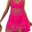 Eomenie Women's Swimsuit Lace Cover Up Loose Sheer Sleeveless Swim Cover Sexy Backless Bathing Suit Coverup Beach Dress Pink, Size: M