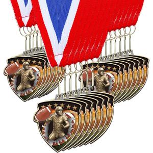 Remuuly Award Medals Bulk Soccer Football Basketball Tennis Cheer Metal Winner Award Medals 3.35'' Shield Shape with Neck Ribbons Sport Team Participation Prize Gift