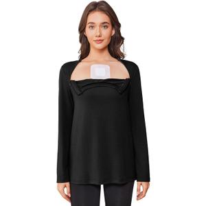 Deyeek Chemo Shirts for Women with Dialysis Port Access 2 Side Zippers Long Sleeve Shoulder Post Surgery Shirt (XX-Large, Black)