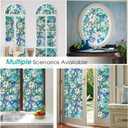 Coavas Decorative Window Privacy Film, Heat Control Sun Blocking Stained Glass Window Film, Floral Design Static Cling, Non Adhesive Windows Tint for Bathroom Front Door(Vinyl, 17.5" x 118.1 ") (Green)
