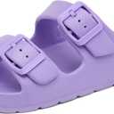 INMINPIN Boys Girls Double Buckle Slide Sandals Comfort Beach Pool Shower Slippers Adjustable Indoor Outdoor Little Kid/Big Kid (Purple)