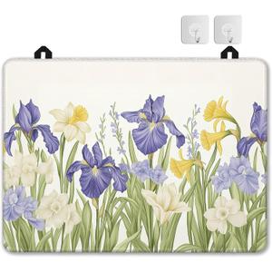 Watercolor Iris Flower Glass Top Stove Cover Protector,Spring Floral Stove Top Covers for Electric Stove,Washable Heat Resistant Cooktop Mat Anti-Slip Range Covers, 28 x 20 Inch