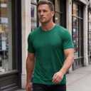 YTWS Plain Green Undershirt, Men's T Shirt, Crew Neck Short Sleeve Shirts (Green, L)