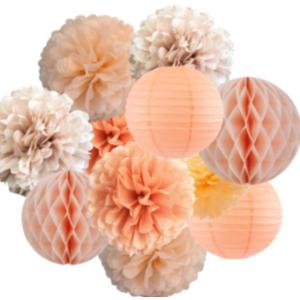 Pastel Orange Color Hanging Decorations Tissue Paper Flower PomPoms and lantern for Bridal Baby Shower Bachelorette Birthday Party Decor (Peach + Orange)
