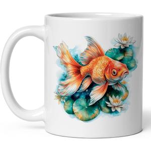 Goldfish Ceramic Coffee Mug 11oz Carp Fancy Fin - Tea Coffee Mug with Comfortable Grip - Unique Animal Gift Cup for Office or Home - Vibrant Long-Lasting Print ID44991