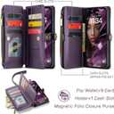Defencase Compatible with iPhone 17 Case Wallet with RFID Blocking Card Holder for Women and Men, Fashion PU Leather Magnetic Snap Flip Zipper Strap Wallet Phone Case for iPhone 17 6.3", Purple