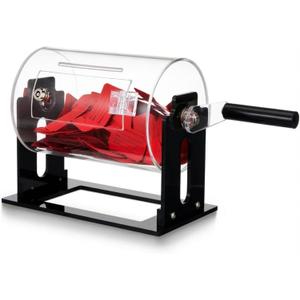 Leinuosen Small Acrylic Raffle Tickets Drum, 8.7 x 5 x 7 Inches Clear Raffle Tickets Spinner Drum with Shaking Hand, Transparent Spinner Box for Small Draw Games, Party Activities(Cylindrical, Black)