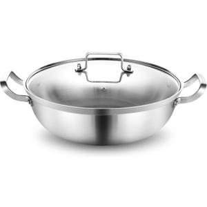 Delarlo Tri-Ply Stainless Steel Hot Pot 14 inch Everyday pan With lid, Everything Pan, Durable Deep Saute Pan, 7QT Induction Cooking Pot,Woks & Stir-Fry Pans Oven Safe Stock Pot