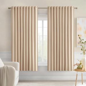 MIULEE Beige Back Tab Blackout Curtains 54 Inches Long 2 Panels Set for Living Room Bedroom Privacy, Rod Pocket/Pinch Pleat Thermal Insulated Room Darkening Pleated Light Blocking Drapes