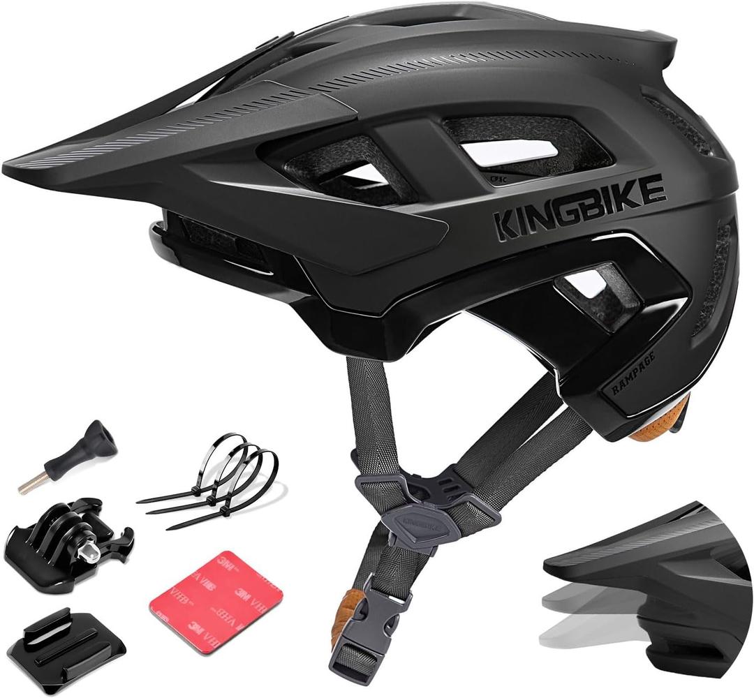 KINGBIKE Mountain Bike Helmet MTB Ebike Helmets for Adults Men Women Professional Trail Enduro XC Cross Country NTA-8776 E-Bike Certified (Matte Black, L)