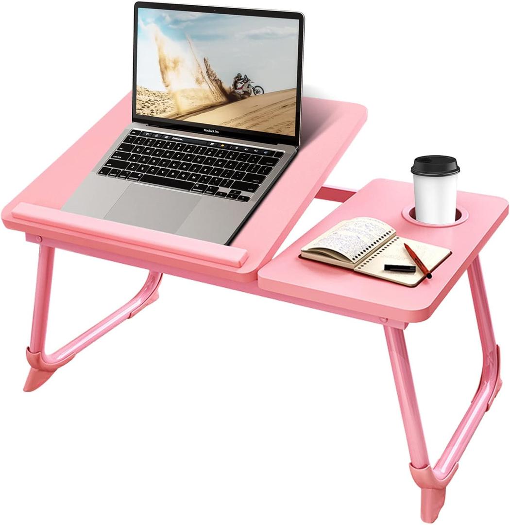 CloudTrip Laptop Desk for Bed or Couch, Lap Desk, Woking in Bed Desk, Home Office Desks, Breakfast Tray, Desk with Cup Holder, Watching Movies in Bed, Laptop Stand for Bed, Fordable Legs Desk (Pink)