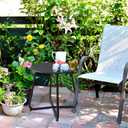 Outdoor Table Small Patio Side Table, Round Metal Side Table, Weatherproof, Portable, Outdoor End for Garden, Balcony, Yard (Black)