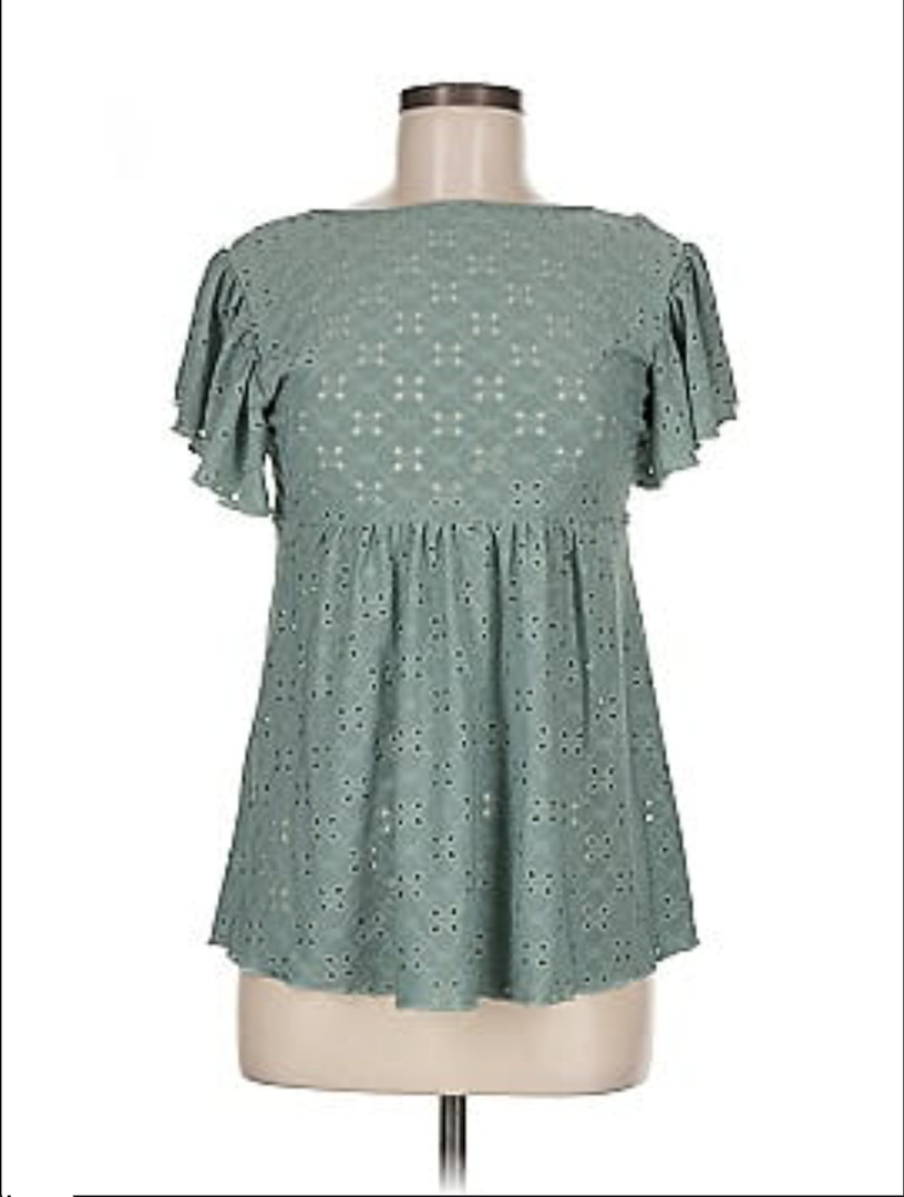 Womens Casual Ruffle Short Sleeve Crewneck Shirts Dressy Babydoll Tops Hollow Out Floral Shirt Pullover Tunic Tops, Size XL