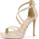 IDIFU IN4 Platform High Heels for Women Strappy Heeled Sandals Square Toe Heels Stiletto Heels Women's Wedding Party Bridal Sexy Dress Shoes Open Toe Heels ( Size 5 )