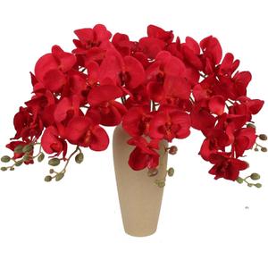 38 Inch 6 PCS Red Orchids Artificial Flowers Fake Orchids Velvet Silk Orchids Faux Orchid Flowers Long Stem Artificial Flowers for Tall Vase for Home Wedding Decoration (Red)
