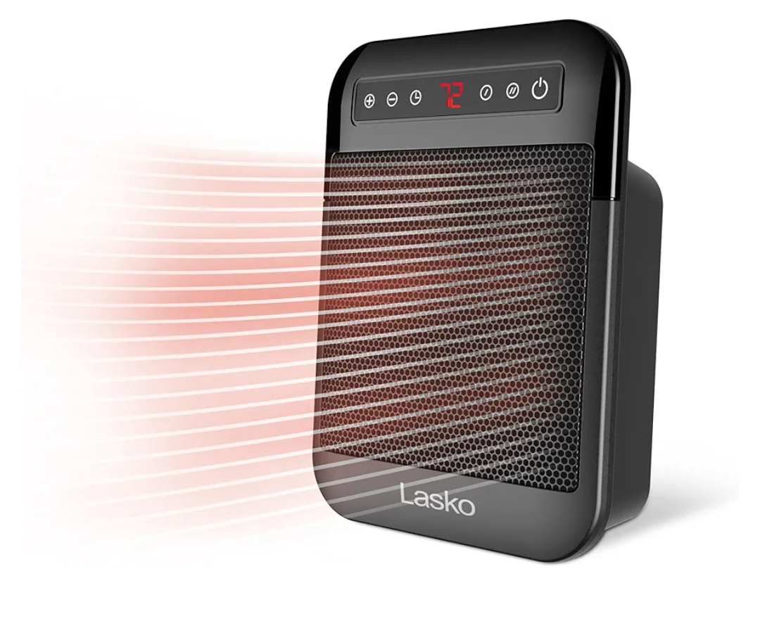 Lasko MyHeat Max Portable Ceramic Space Heater, Tip Over Switch, Overheat Protection, 2 Heat Settings, Adjustable Thermostat, Timer, for Indoor Use, Home, Office, 9 Inches, 1500W, Black, CD09101