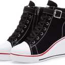 Women's Canvas High-Heeled Shoes Fashion Sneakers Casual Shoes for Walking Platform Wedges Pump Shoes (Black)