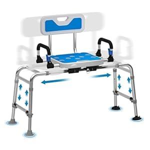 Tub Transfer Bench and Shower Chair with Non Slip Aluminum Body, FSA Eligible, Adjustable Seat Height and Cut Out Access, Holds Weight up to 500 Lbs