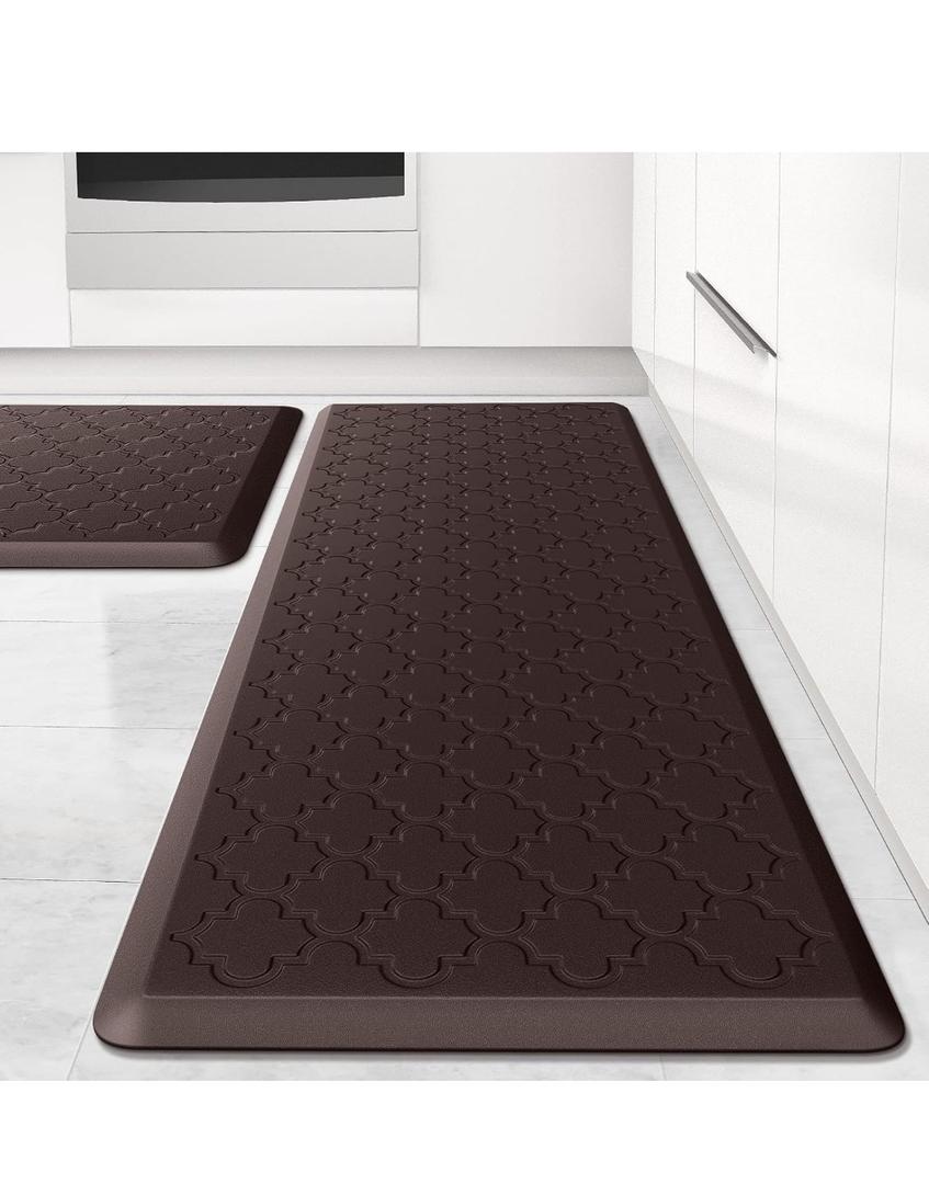 Kitchen Mat [2 PCS] Cushioned Anti-Fatigue Floor Mat, Waterproof Non-Skid Ergonomic Comfort Foam Rugs, Standing Mat for Kitchen, Floor,Office, Sink, Laundry(Chocolate)
