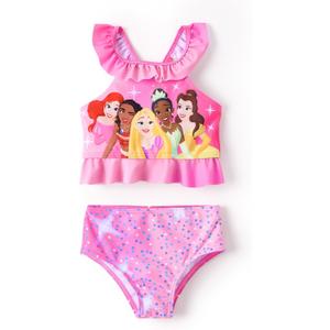 Disney Elsa Princess Toddler Girls Two Piece Tankini Top and Bow Tie Bikini Bottom Beach Swimsuit Set, 5-6Y